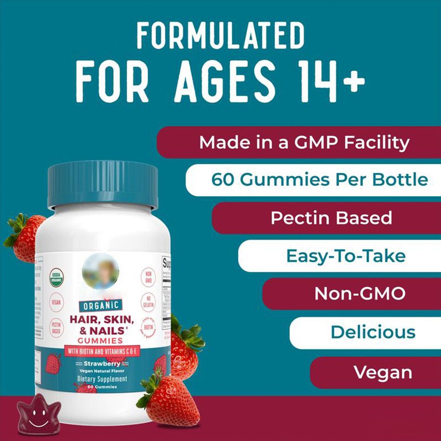 Organic Strawberry Hair Skin Nails Gummies high quality