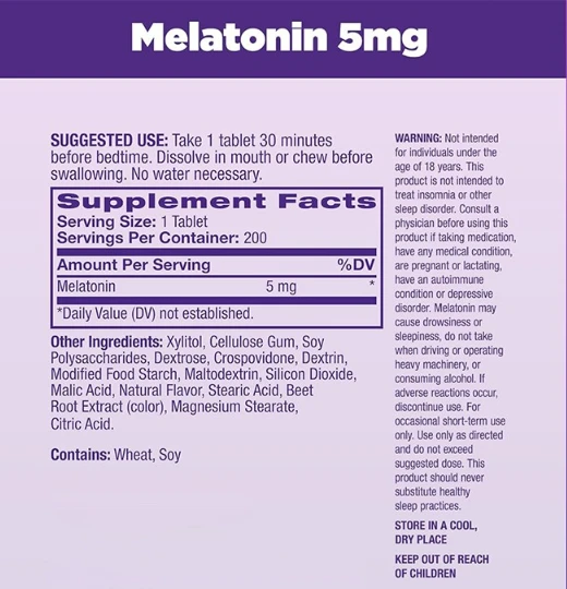 Melatonin 5mg Fast Dissolve Tablets
Melatonin 5mg Fast Dissolve Tablets